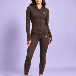 Γυναικείο Σετ Adidas – Dry-Fit Hoodie & Κολάν Καφέ