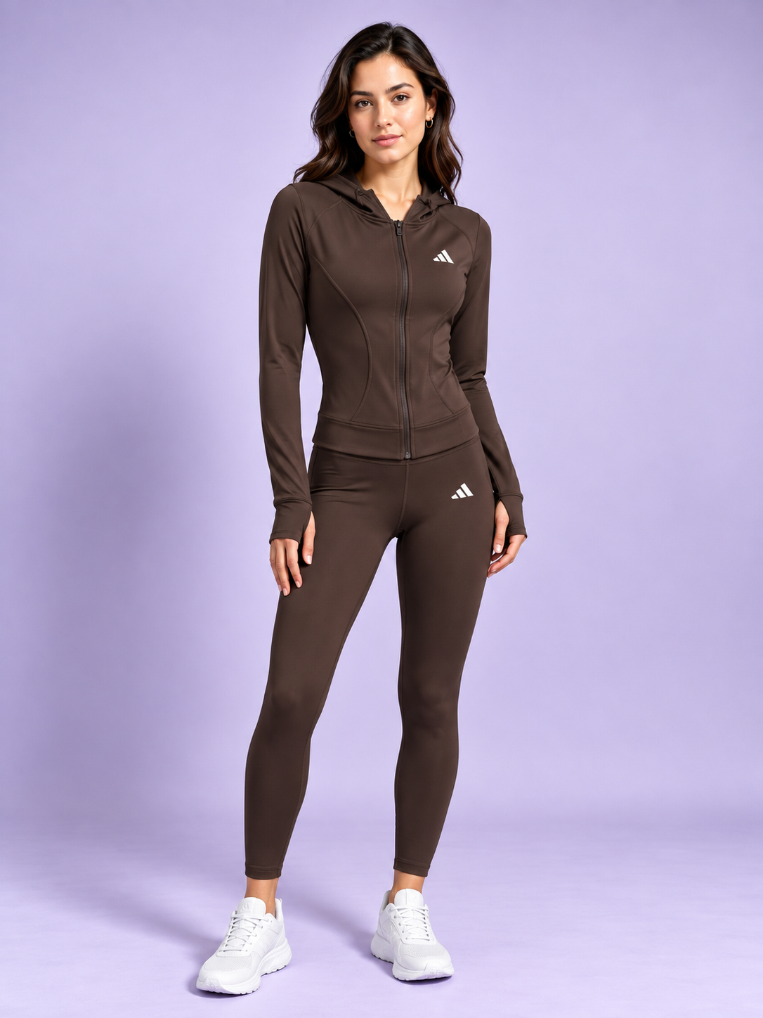 Γυναικείο Σετ Adidas – Dry-Fit Hoodie & Κολάν Καφέ